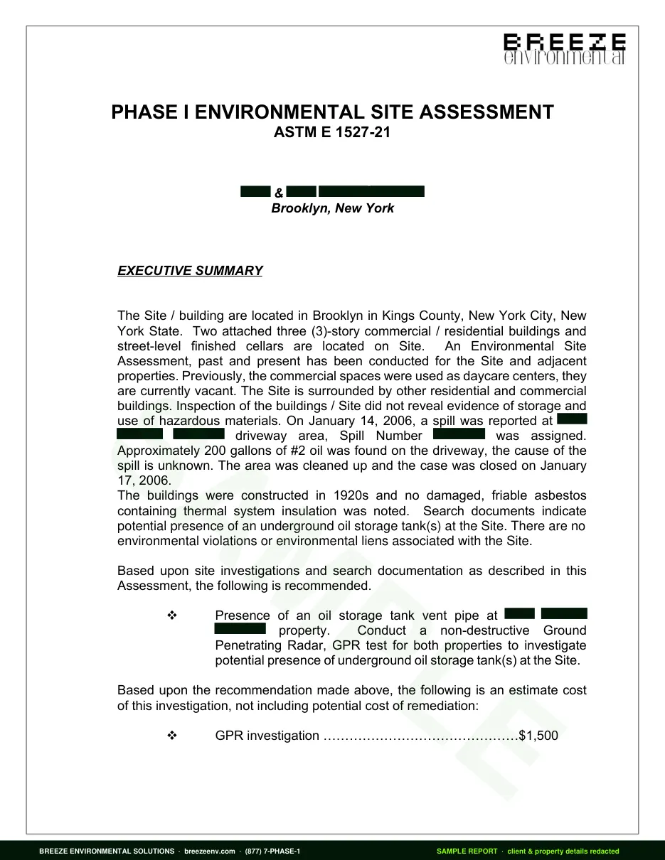 Sample report page: Executive summary