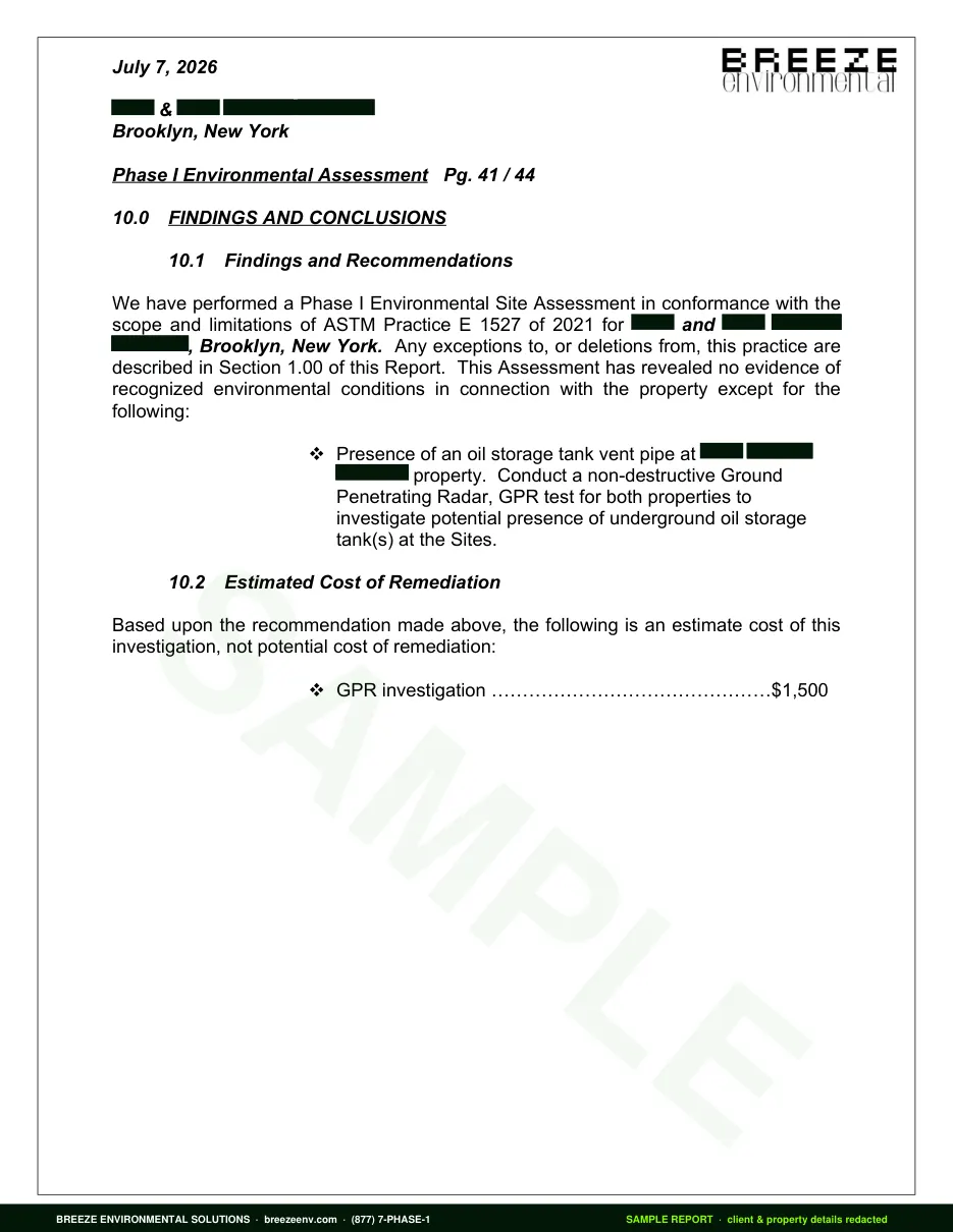 Sample report page: Findings and recommendations