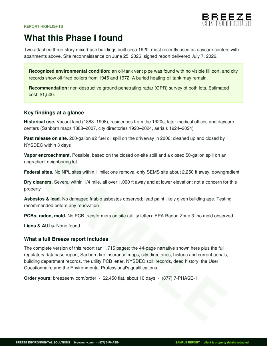 Sample report highlights page